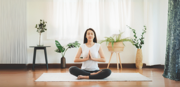 Yoga class at home in image